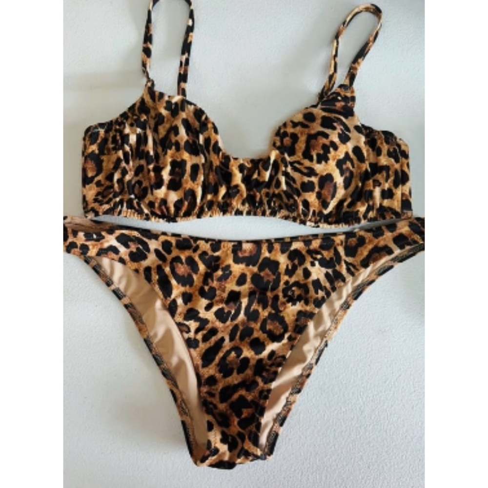 NWOT Shade & Shadow Leopard Print Underwire Bikini Set (34DD Top S Bottoms)